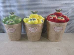 lot 75 image: (D-3) Pfaltzgraff Canister Set Appl...