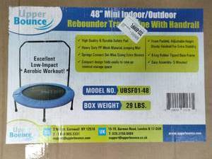 Upper Bounce 48 Mini Foldable Rebounder Fitness Trampoline with Adjustable Handrail - Blue