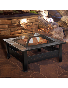 Pure Garden 32 inch Square Tile Fire Pit with Cover - Bronze Finish