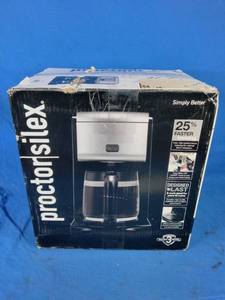 Proctor Silex Front Fill Drip Coffee Maker, 12 Cup Glass Carafe, Black and Silver