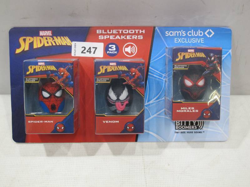 lot 277 image: NEW 3 Pack Marvel Bitty Boomers Spider-Man, Venom, Miles Morales Bluetooth Speakers