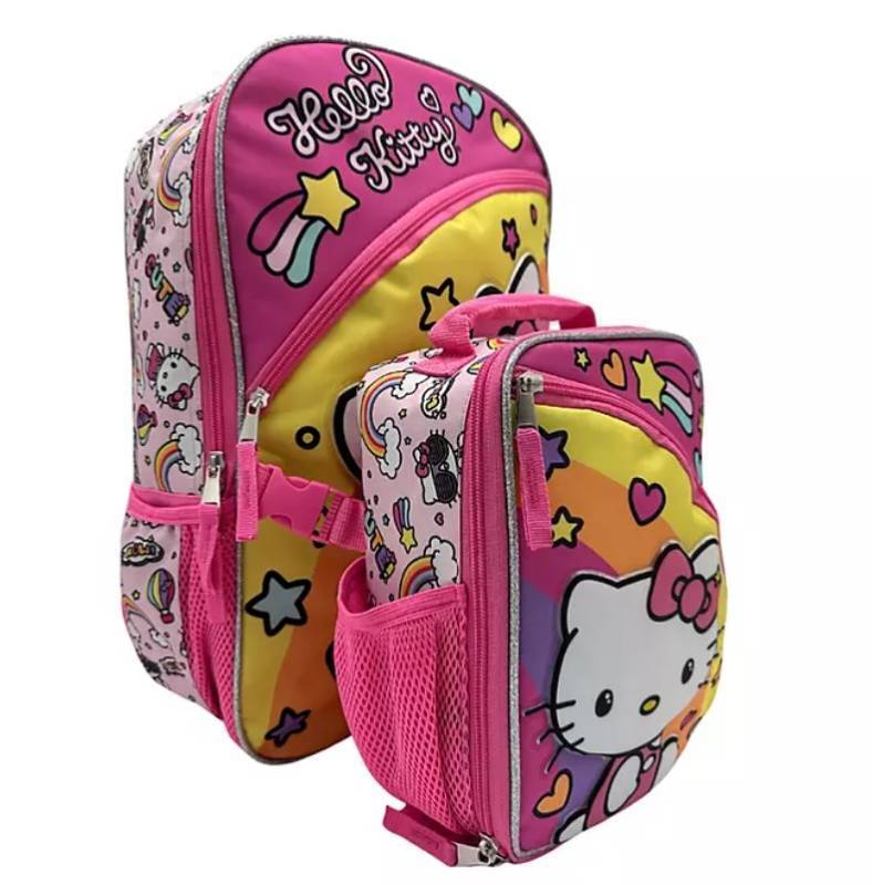 lot 404 image: NEW Licensed Childrens Backpack with Lunch Pack - Hello Kitty by Sanrio