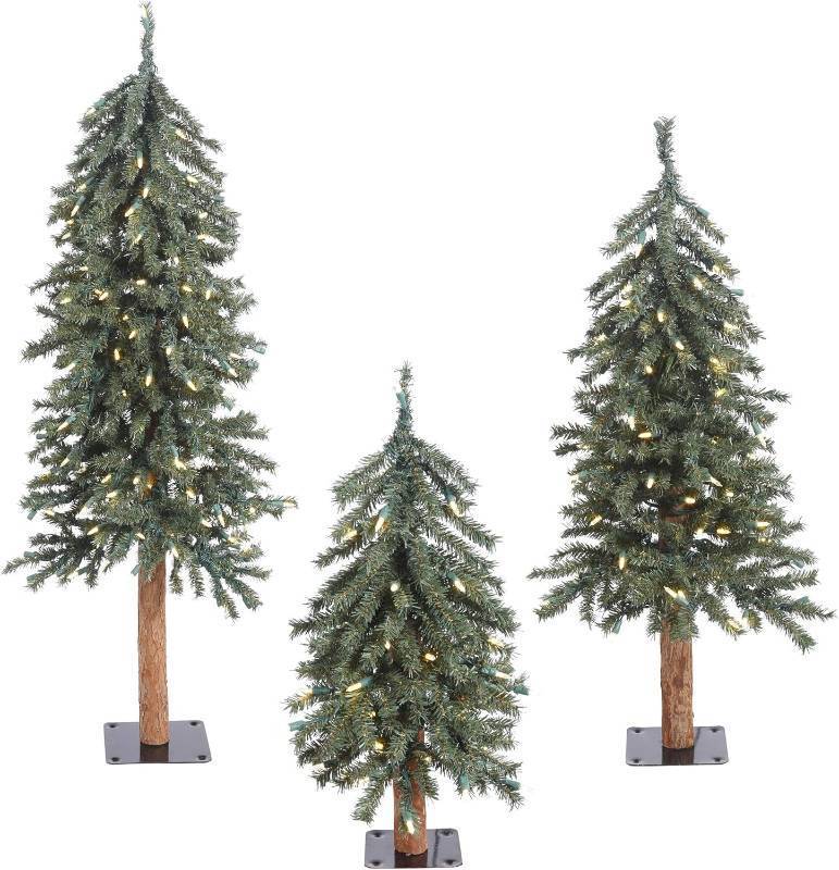 lot 161 image: Vickerman 2 3 4 Natural Bark Alpine Artificial Christmas Tree Set - Clear Dura-lit Lights - Faux Christmas Tree - Set of 3 B907381