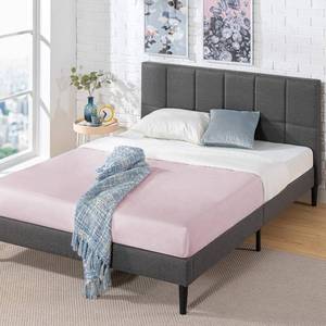 lot 89 image: ZINUS Lottie Upholstered Platform Bed Frame with Short Headboard, Mattress Foundation, Wood Slat Support, No Box Spring Needed, Easy Assembly, Grey, Full