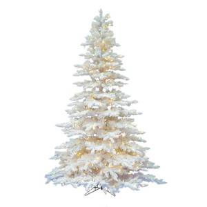 lot 158 image: Vickerman 7.5 Flocked White Spruce Artificial Christmas Tree, Warm White Single Mold LED Lights