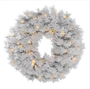 lot 163 image: Vickerman Pre-Lit Artificial 48 Christmas Wreath - Flocked Alaskan Pine - 220 Tips - 150 Clear DuraLit Miniature Lights