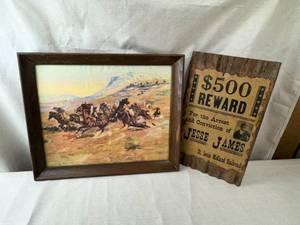lot 14 image: Framed Cowboy Art and Bounty Poster
