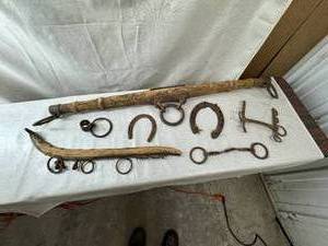 lot 16 image: Harness Yoke Parts and Horseshoes