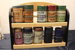 lot 99 image: Collection of 10 Vintage Edison Cylinder Records with Holder