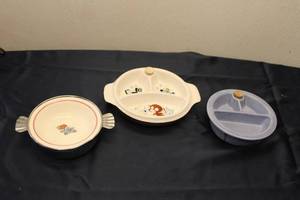 lot 143 image: Lot of 3 Vintage Childrens Dishes - Character Design