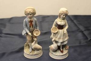 lot 152 image: Set of 2 Vintage Porcelain Figurines of Boy and Girl with Ducks