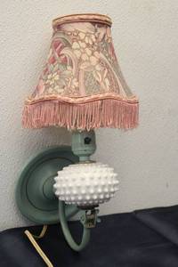 lot 167 image: Vintage Wall Lamp with Textured White Shade and Floral Lampshade