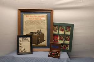 lot 194 image: Vintage Victor-Victrola Advertising Collection with Framed Cards and Posters