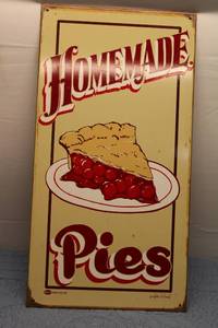 lot 244 image: Vintage Homemade Pies Metal Sign with Cherry Pie Illustration