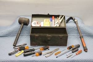 lot 255 image: Vintage Tool Collection with Metal Toolbox