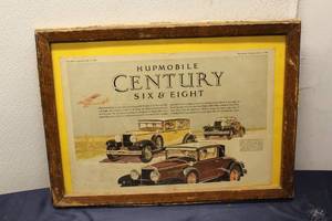 lot 302 image: Framed Hupmobile Century Six & Eight Vintage Advertisement