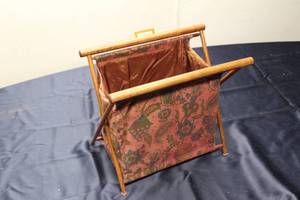 lot 308 image: Vintage Folding Fabric Storage Basket with Wooden Frame