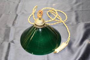 lot 311 image: Vintage Green Glass Pendant Lamp with Cloth Cord