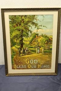lot 316 image: Framed Vintage Print - God Bless Our Home