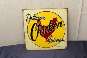 lot 318 image: Vintage Metal Chicken Dinner Sign