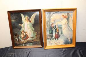 lot 320 image: Pair of Vintage Framed Angel Artwork Prints