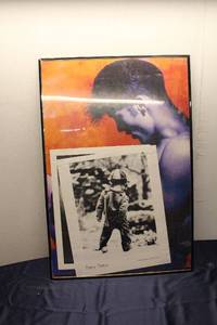 lot 326 image: Framed Artwork Featuring Black and White Child Photograph with Abstract Background