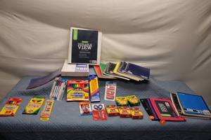lot 13 image: Back to School Supplies Lot - Notebooks, Markers, Crayons, Pencils, Erasers, and More