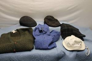 lot 21 image: Assorted Collection of Mens Hats, Sweaters, and Shirt