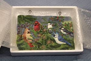 lot 22 image: Hand-Painted Bird Welcome Sign with Cardinal and Blue Jay