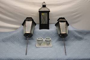 lot 50 image: Set of 2 Decorative Solar Lanterns and 2 Glass Jars