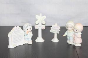 lot 62 image: Set of 5 Charming Christmas Porcelain Collectibles Featuring Children and Signage
