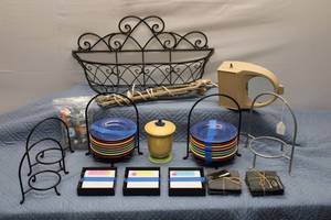 lot 84 image: Home Decor Lot Including Decorative Serving Bowls, Coasters, and Metal Basket