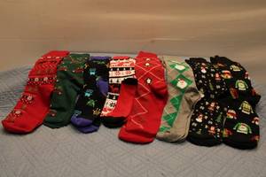 lot 89 image: Set of 10 Holiday Themed Socks for Fun Seasonal Wear
