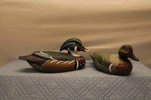 lot 102 image: Pair of Handcrafted Wood Duck Decoys by Bill Bory - 1984 & 1985