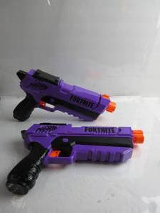 lot 6 image: NERF Fortnite DP-E Dart Blaster 2 Pack NO BULLETS, SLIGHTLY USED, TRIGGERS WORK