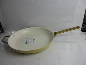 lot 13 image: GreenPan Reserve Hard Anodized Healthy Ceramic Nonstick 12 Frying Pan Skillet with Helper Handl, Gold Handle, PFAS-Free, Dishwasher Safe, Oven Safe, Sunrise Yellow MISSING LID, LIKE NEW, HAS SOME BLEMISHES