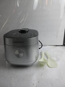 lot 71 image: GreenPan Stainless Steel Healthy Ceramic Nonstick 8-Cup Rice Oats Grains & Soup Cooker, Induction Heating for Consistent Results, Dishwasher Safe Pot, Includes Spatula Ladle & Measuring Cup TESTED, WORKS, GOOD CONDITION, USED