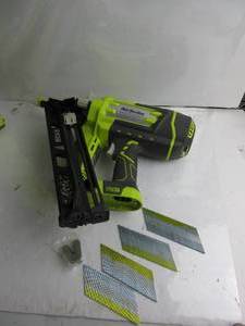 lot 72 image: Ryobi P330 18V ONE Angled 15 Ga Finish Nailer Battery and Charger NOTIncluded TESTED, WORKS, SLIGHTLY USED