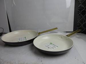 lot 80 image: GreenPan Reserve Hard Anodized Healthy Ceramic Nonstick 10 and 12 Frying Pan Skillet Set, Gold Handle, PFAS-Free, Dishwasher Safe, Oven Safe, Merlot Purple DAMAGED, SCRATCHED UP, NEW