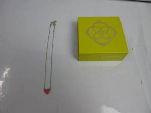 lot 99 image: Kendra Scott Ari Heart Adjustable Length Pendant Necklace for Women, Fashion Jewelry, Gold-Plated Over Brass, Magenta TURNING A BIT SILVER, USED