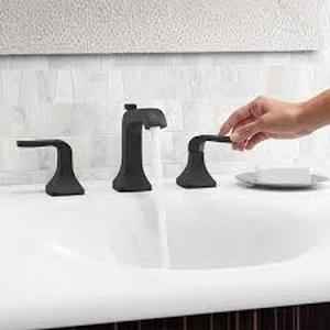 lot 17 image: KOHLER Rubicon 8 in. Widespread 2-Handle Bathroom Faucet in Matte Black (Valve Included)  Customer Returns See Pictures