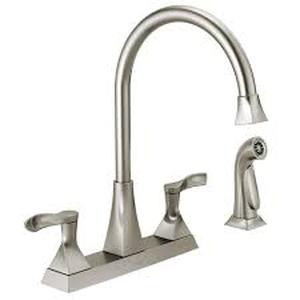 lot 21 image: Delta Everly 2-Handle Standard Kitchen Faucet with Spray in Stainless Customer Returns See Pictures
