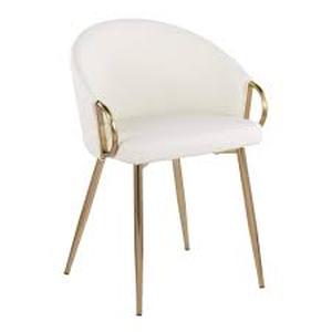 lot 35 image: Lumisource Claire White Faux Leather and Gold Metal Dining Chair  Customer Returns See Pictures