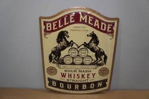 lot 218 image: Belle Meade Bourbon Whiskey Raised Metal Sign