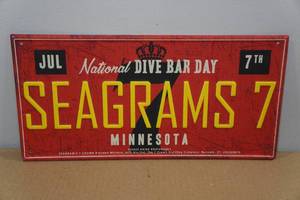 lot 223 image: Seagrams 7 Raised Metal License Plate Sign