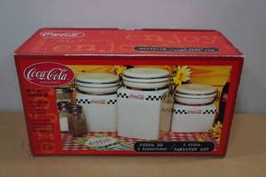 lot 232 image: Coca Cola 3 Piece Canister Set