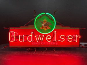 lot 105 image: Small Bud marquee, red and green neon, Budweiser