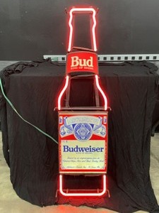 lot 109 image: Budweiser beer bottle, table height neon bottle with back lit label