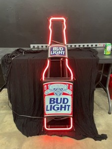 lot 110 image: Bud Light beer bottle, table height neon bottle with back lit label