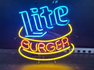 lot 53 image: Miller Lite Burger, burger on bun, neon